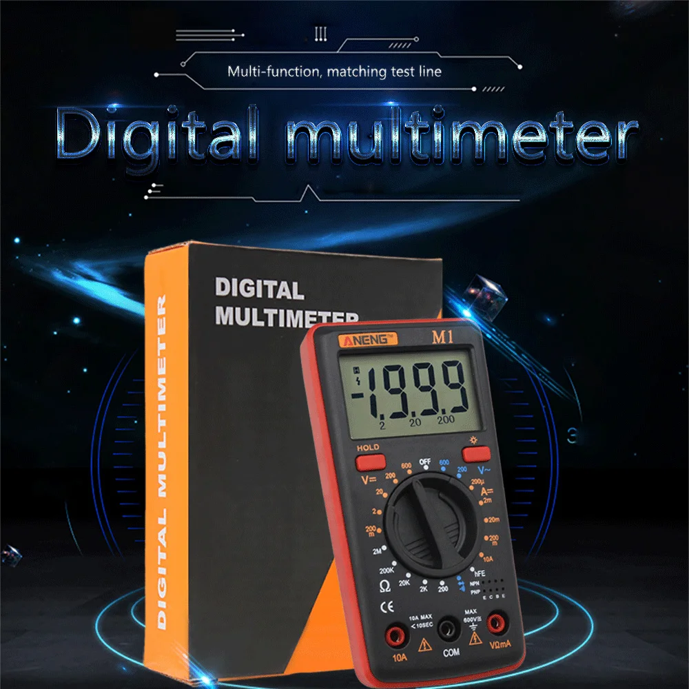 

M1 Digital Multimeter tester Auto AC/DC Ammeter Voltmeter Ohm Portable Meter with LCD backlight Transistor Test multi meter