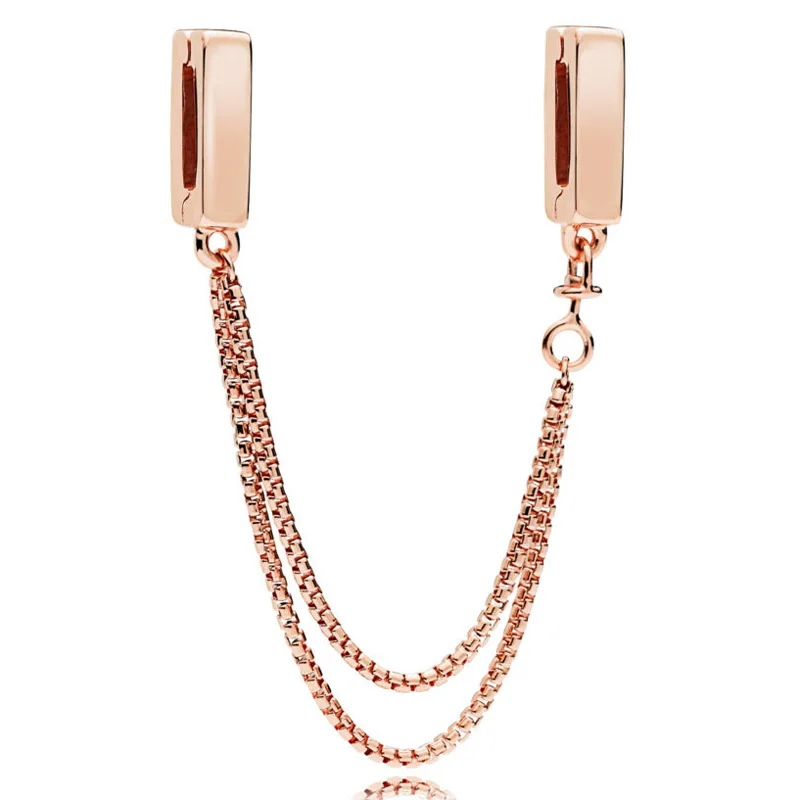 

New 925 Sterling Silver Bead Charm Rose Gold Reflexions Safety Chain Clip Stopper Beads Fit Pandora Bracelet Bangle Diy Jewelry