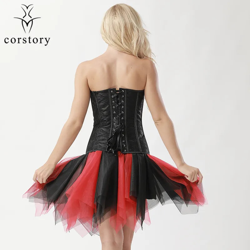 Corstory-Black-Red-Multilayered-Layers-Midi-Tulle-Skirts-Womens-Sexy-Gothic-Costume-Macthing-Corset-Tutu-Skirt