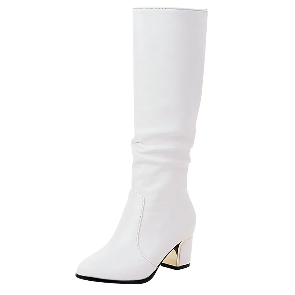Chamsgend/женские слипоны больших размеров; женские пикантные зимние теплые ботинки с острым носком на высоком каблуке; модная женская обувь; Tacones Altos - Цвет: white