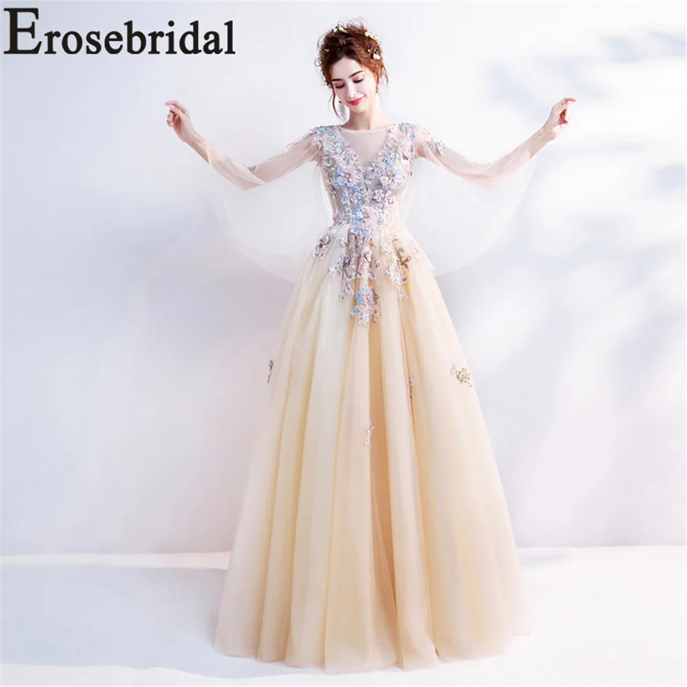 Erosebridal, элегантное вечернее платье с 3D цветком, длинное, новинка, трапециевидные вечерние платья для выпускного вечера, Тюлевая шаль со шнуровкой на спине