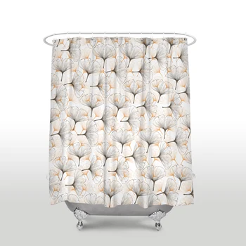 

New Waterproof Ginkgo Biloba Printed Shower Curtain with Hooks Polyester Fabric Plant Bathroom Curtains for Home Decorations