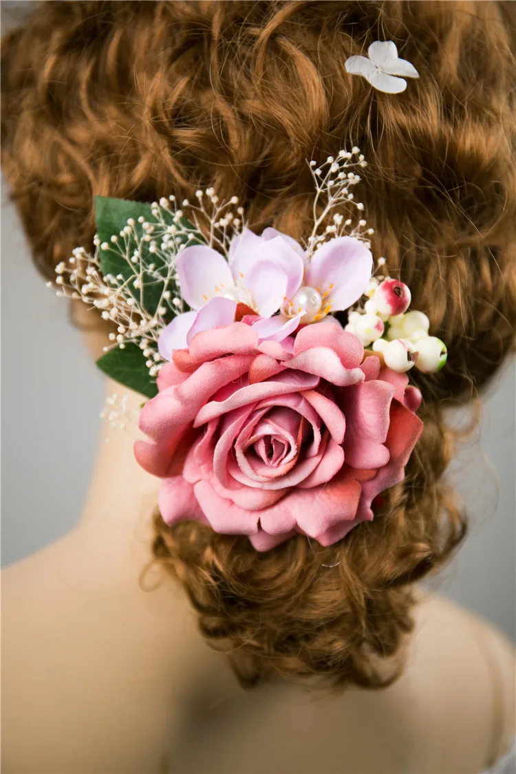 Розы Цветы Свадебные ягодные шпильки, свадебные аксессуары для волос, цветы для волос для фотосессии, вечерние Головные уборы невесты