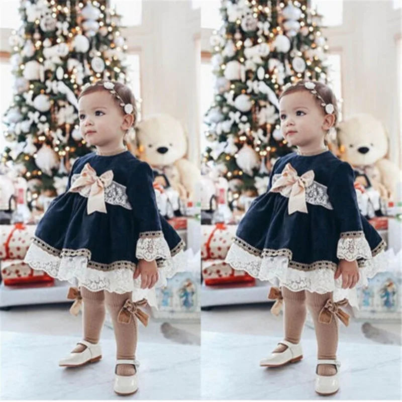 Платье для девочек 2019 Весенняя новая детская одежда с кружевным бантом дизайнерские Детские платья для вечерние праздничное модное платье