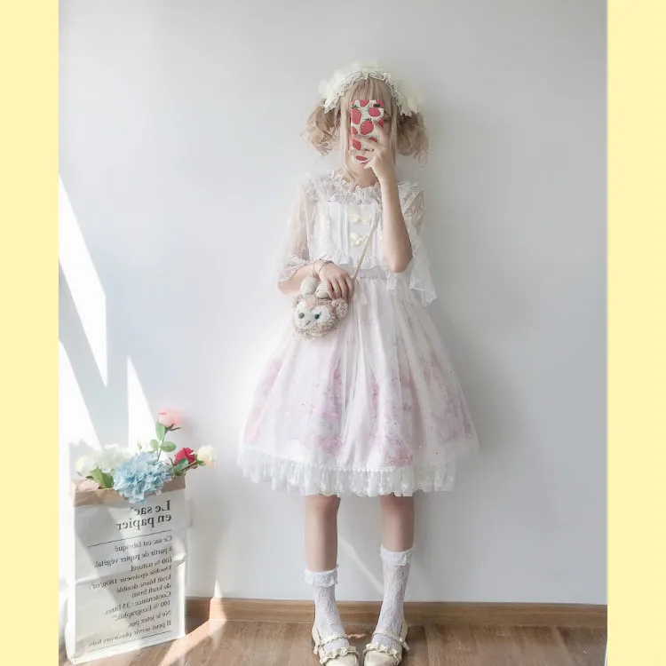 Kawaii японская Лолита АО платье женская летняя обувь мягкой сестра ветер милые с рисунком кошки с бантом в стиле «лолита» с ремешком и милым милое платье