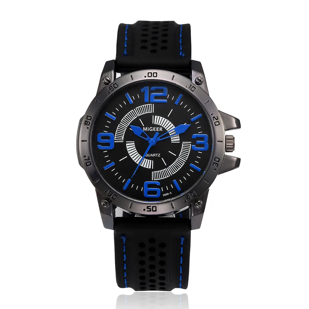 MIGEER, мужские Модные Спортивные кварцевые наручные аналоговые часы с силиконовым ремешком, мужские часы
