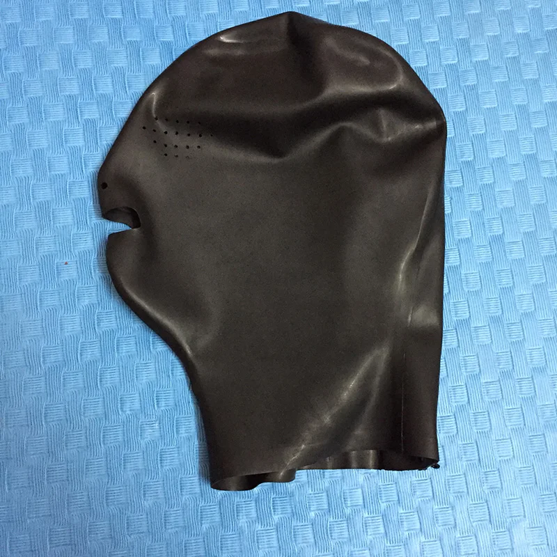 

Black Latex Mask With Small hole Eye &nose hole Latex hood back Zip