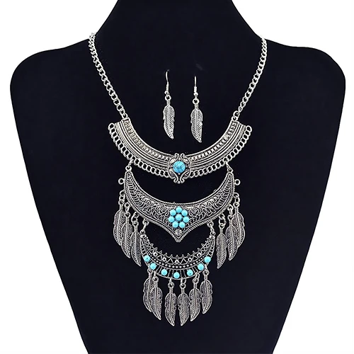 Новое Прибытие Boho Старинные Цветок Листьев Кисточкой Ожерелье Серьги Комплект