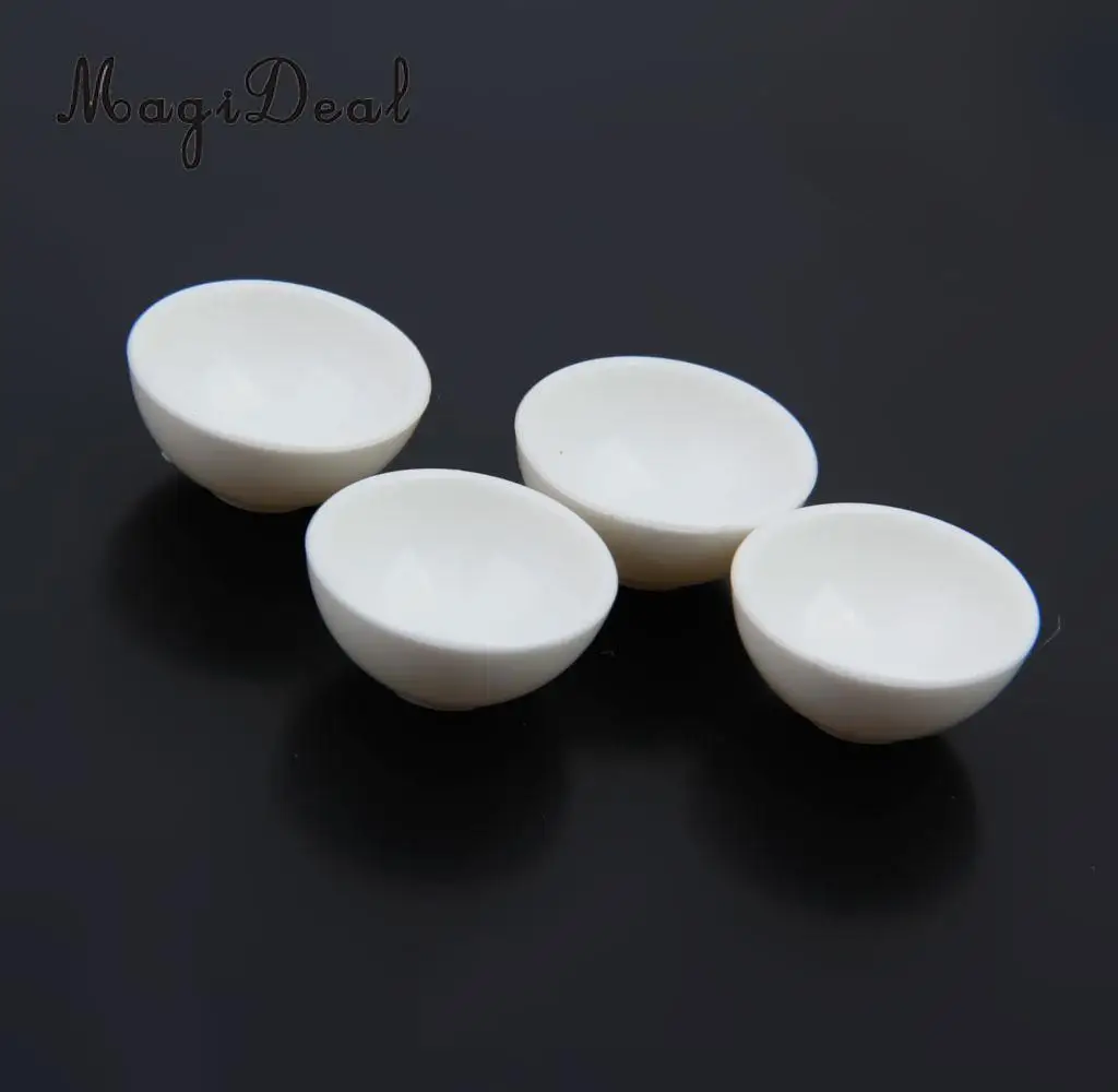 MagiDeal Mini 4Pcs/Lot Dollhouse Miniature White Round Rice Bowls Tableware Kitchenware for Food Rice Child Pretend Play Toys