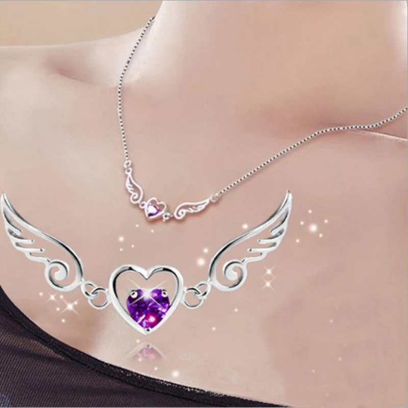Романтичный ангел Серебряный кулон сердце ожерелье серебряное Love Charm Женские