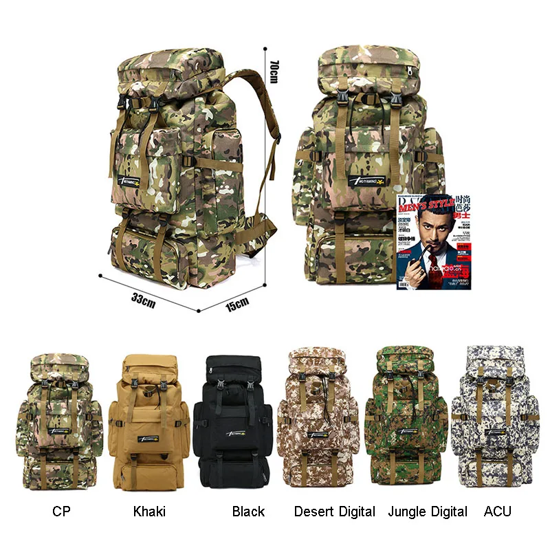  70L Tactical Bag Military Backpack Mountaineering Men Travel Outdoor Sport Bags Molle Backpacks Hun - 32889180884