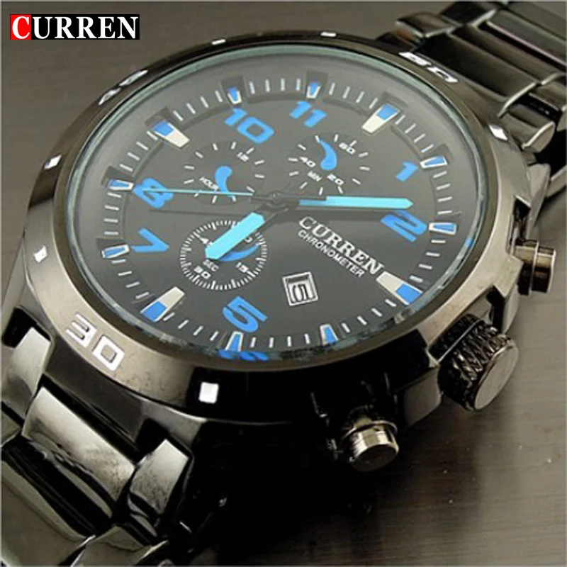 Acheter Curren Marque de mode horloge en acier inoxydable Militaire Homme Casual Sport Quartz montre étanche reloj relogio masculino Mâle
