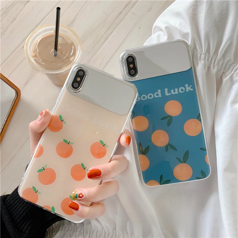 

Mirror Phone Case for Iphone Xs/Xs Max Xr X 6 6s Plus Soft IMD Glossy Fresh Orange Patterned Cover for Iphone 8 7 Plus Case Capa