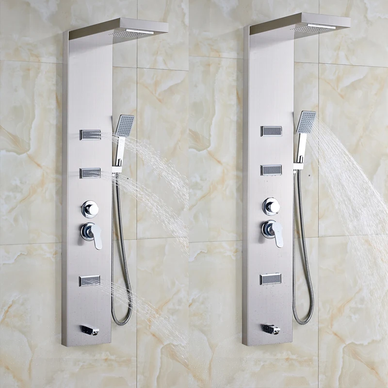 Brushed-Nickel-Shower-Column-Shower-Pannel-3-Part-Massage-Jet-Brass-Handshower-Waterfall-Rain-Showerhead (2) 