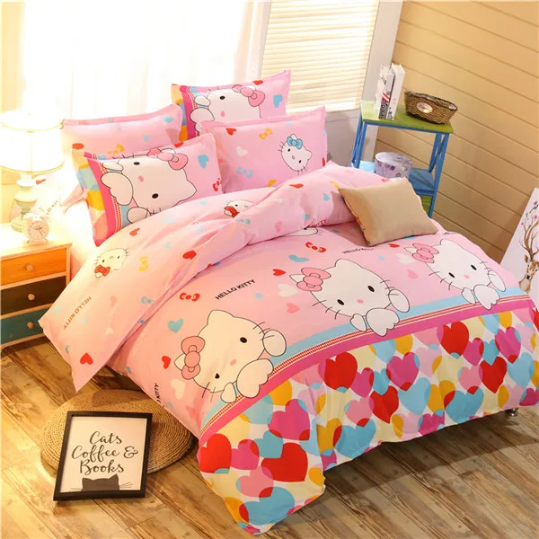 Домашний текстиль, логотип бренда Комплект постельного белья Hello Kitty, детская одежда с рисунком из мультфильма, розовые пододеяльник простынь и наволочки - Цвет: style1