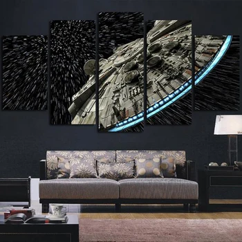 

Modern Wall Art Pictures Home Decor Posters 5 Panel Star Wars Destroyer Millennium Falcon Living Room HD Printed Painting Frame