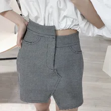 [DEAT] весеннее Новое поступление, модная Асимметричная черно-белая клетчатая юбка с карманами и асимметричным подолом, Женская юбка KB583