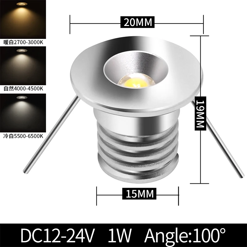 Пятно света 1 Вт миниатюрный Точечный светильник Встраиваемый светодиодный Встроенный потолочный ресторан 12 V-24 V светильник Модель прилавок-витрина мини отверстие лампа светильник