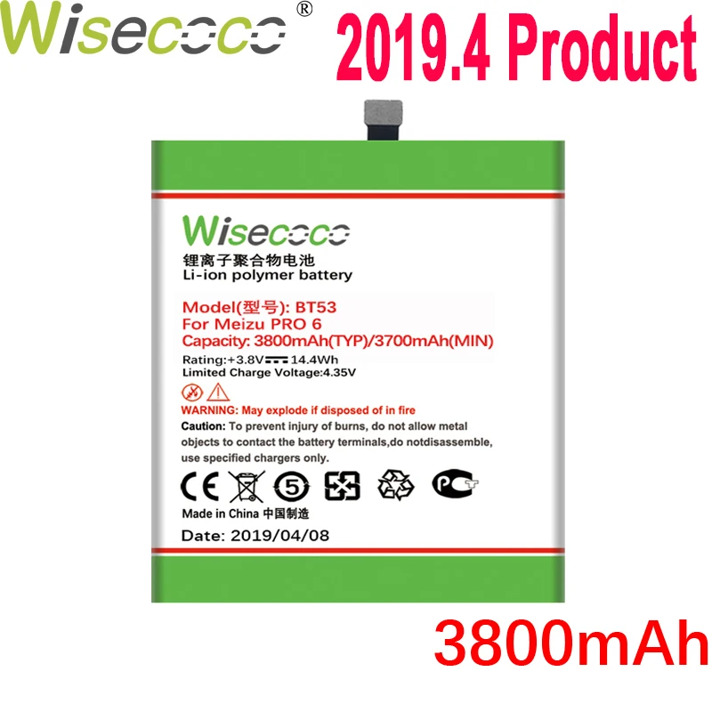 

WISECOCO 3800mAh BT53 Battery For Mei zu PRO 6 Mobile Phone In Stock Latest Production High Quality Battery+Tracking Number