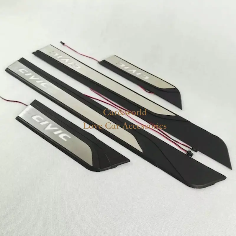 

For 2016 Honda Civic 2017 LED Door Sill Plate Protector Welcome Pedal Cover Trim Stainless Steel Sticker Car-styling Accessories