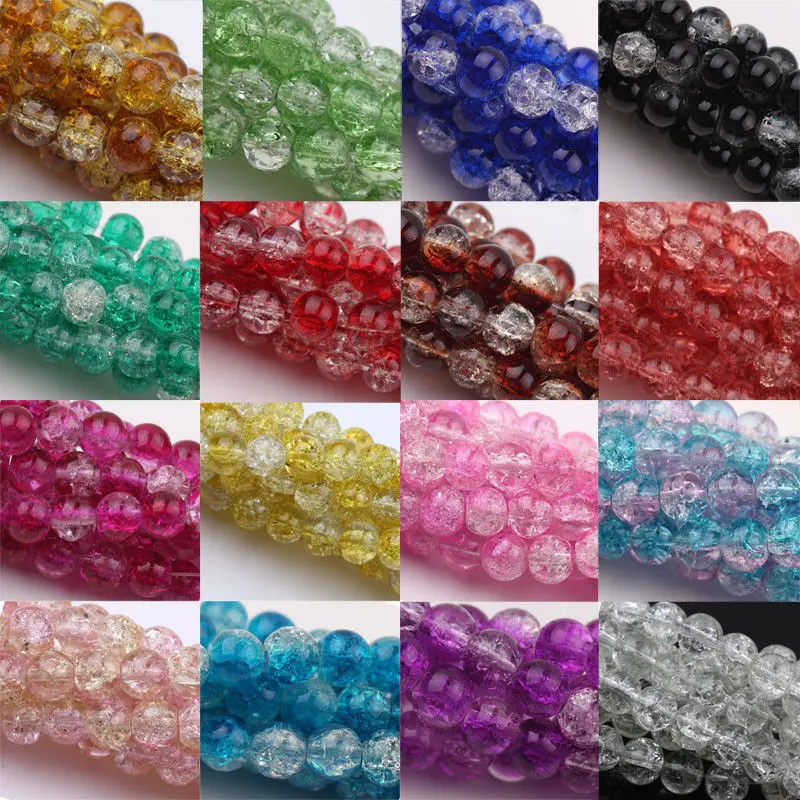 100pcs 8mm Red& Clear Crackle Glass Beads 