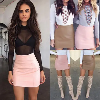 

Vogue Women Sexy Leather Skirt High Waist Pencil Bodycon Short Mini Skirt