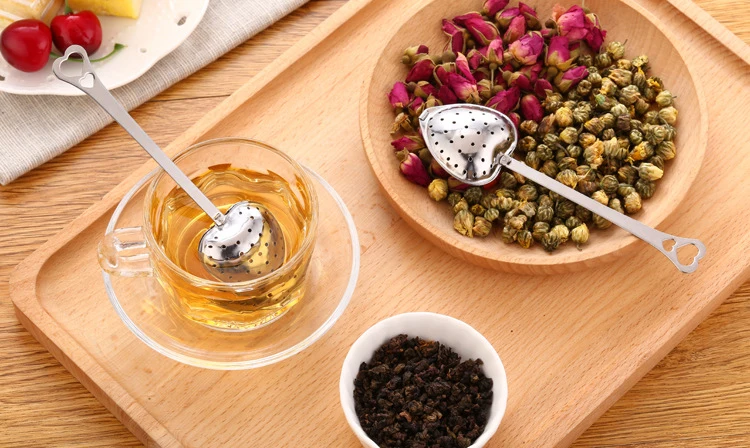 Креативный Чайный фильтр в форме сердца, инструменты для заварки чая, пищевой цветочный чайный пакетик фильтр из нержавеющей стали
