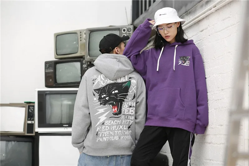 Newest Mens Creative Funny Cat Printed Fleece Hoodies Streetwear 2019 Hip Hop Pullover Hooded Sweatshirts Male Casual Hoodies