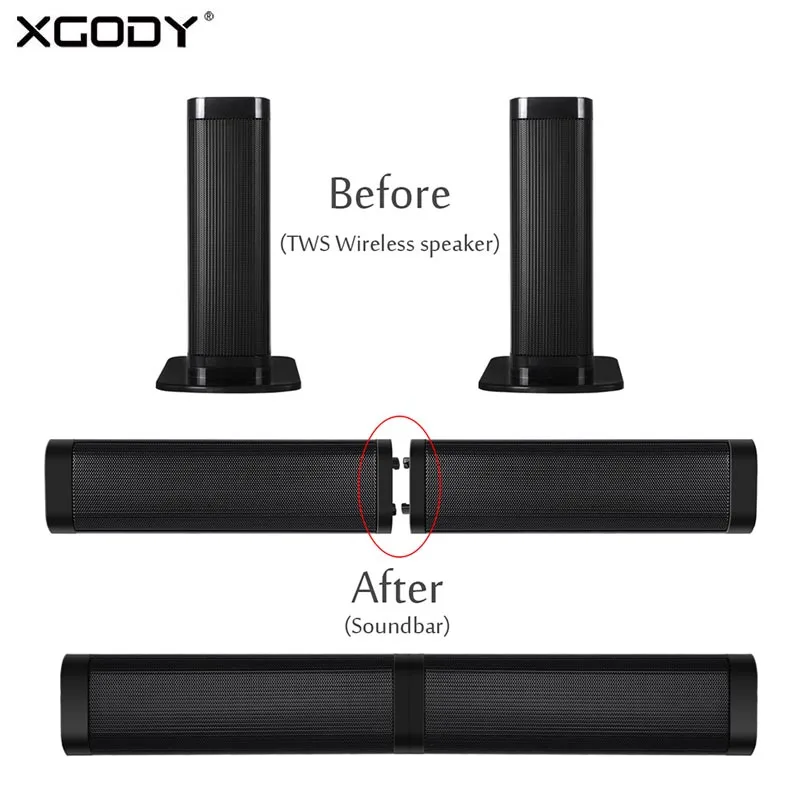 

XGODY E6000 Home Theater Bluetooth TWS Speaker with Mic Stereo Soundbar Handsfree AUX Subwoofer Speaker Support TF Card for TV