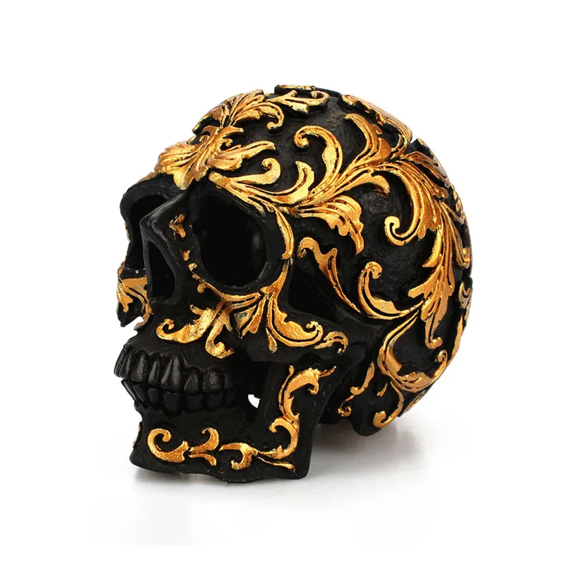 The New Halloween Golden Flower Pattern Decoration Unique Black Head Skeleton Funny Ornaments