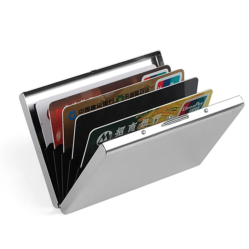 

Fashion Aluminum Antimagnetic Card Holder Men Women Metal Cowhide Rfid Credit Card Business Card Holders Organizer Purse Wallet