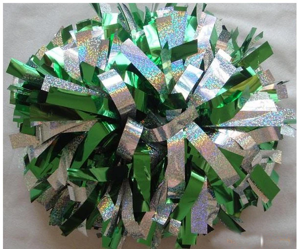 Fadeless not fading 32cm-44cm Hologram laser PET metallic shine silver cheerleading pompom cheerleader pom pom with baton handle