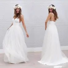 Простое легкое летнее свадебное платье ТРАПЕЦИЕВИДНОЕ ПЛАТЬЕ С v-образным вырезом Спагетти пикантные туфли с ремешками в стиле «Бохо с низким вырезом на спине белое свадебное платье Vestido De Noiva