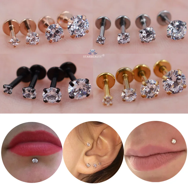 

1pc/lot 16G 6mm Round Clear Stone Nose Piercing Labret Ear Piercing Lip Helix Earrings Nose Ring Cartilage Tragus Piercing Oreja