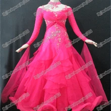 Современное Танго вальс бальных танцев платье, бальное платье из гладкой ткани, стандартный бальный зал платье для танцев Одежда для девочек в красном B-0041