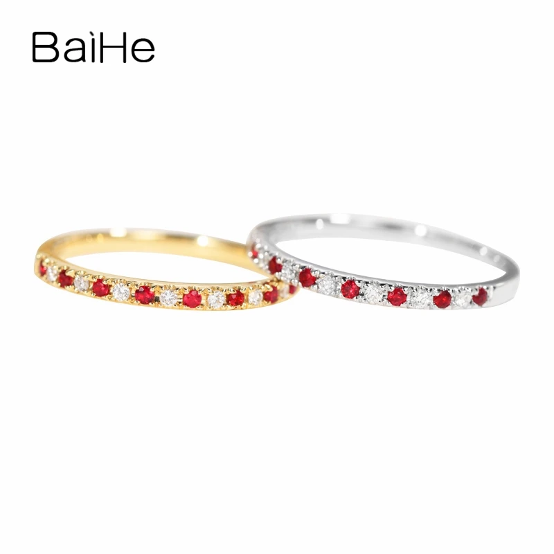 BAIHE Solid 14k желтое/белое золото 0.10ct натуральный рубин 0.07ct бриллиант трендовый