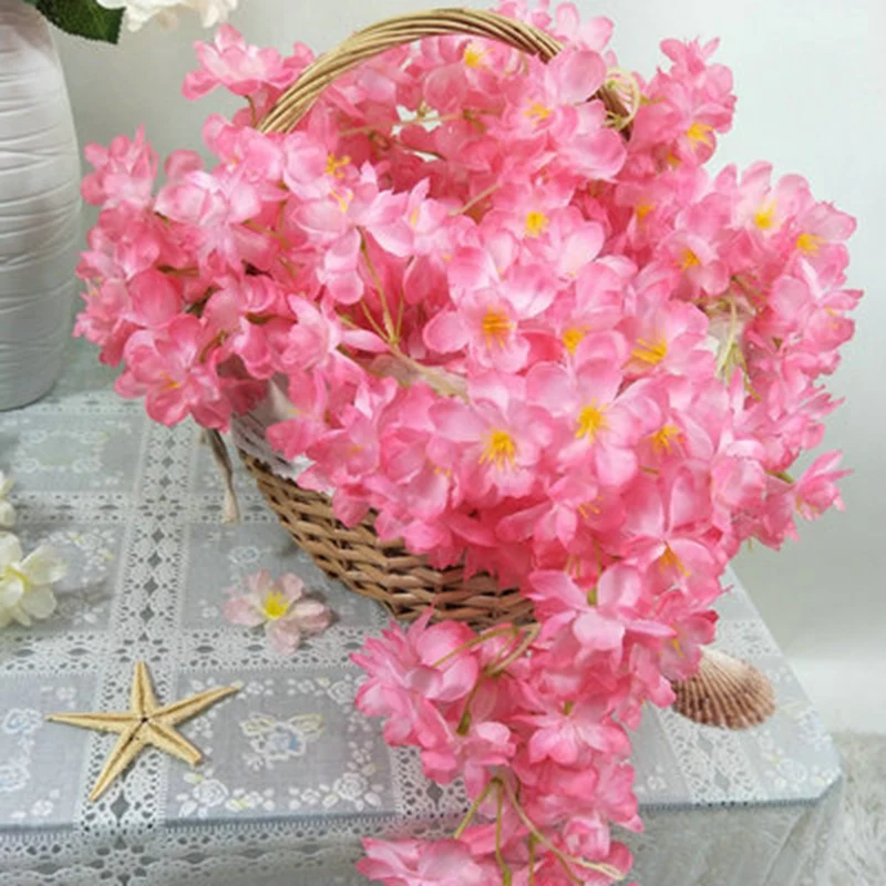 180CM 2pcs Silk Cherry bloss Vine beautiful high For Home Wedding Decoration Fake leaf diy Hanging Garland Artificial Flowers 180CM 2pcs Silk Cherry bloss Vine beautiful high For Home Wedding Decoration Fake leaf diy Hanging Garland Artificial Flowers