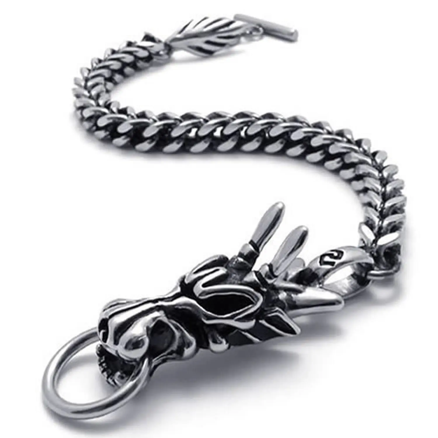 Men s font b Jewelry b font Bracelet Stainless Steel Dragon Biker Black Silver