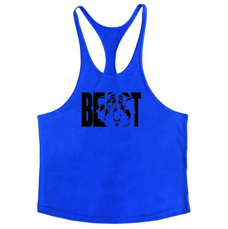 Новая брендовая одежда для фитнеса для бодибилдинга мужские майки хлопок изогнутый подол рубашка без рукавов тренажерные залы Жилет Человек - Цвет: Синий