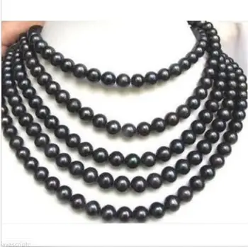 

stunning 8-9mm tahitian black green pearl necklace 45"