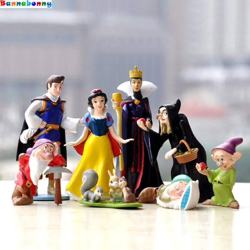

8 PCS/Lot 3-8 CM Princess Snow White and the Seven Dwarfs Queen Witch Prince Figure Play Toy Model Dolls