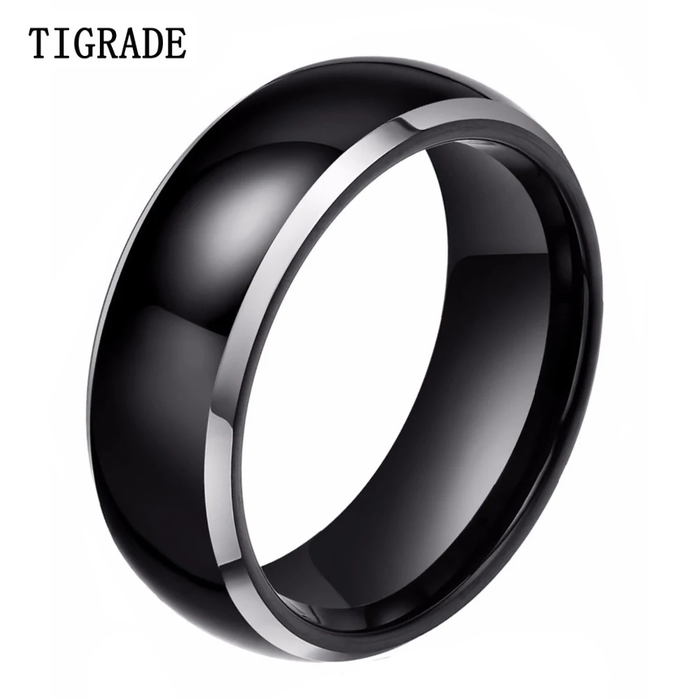 

8mm Men's Two Tone Polished Dome Tungsten Metal Wedding Band Ring Comfort Fit