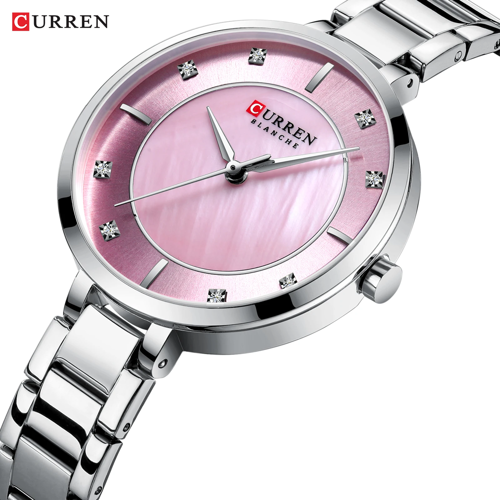 

CURREN Luxury Lady Watch Pink Silver Slim Dial Stainless Steel Strap Rhinestone Diamond Quartz Female Girls Brand Watches Clock