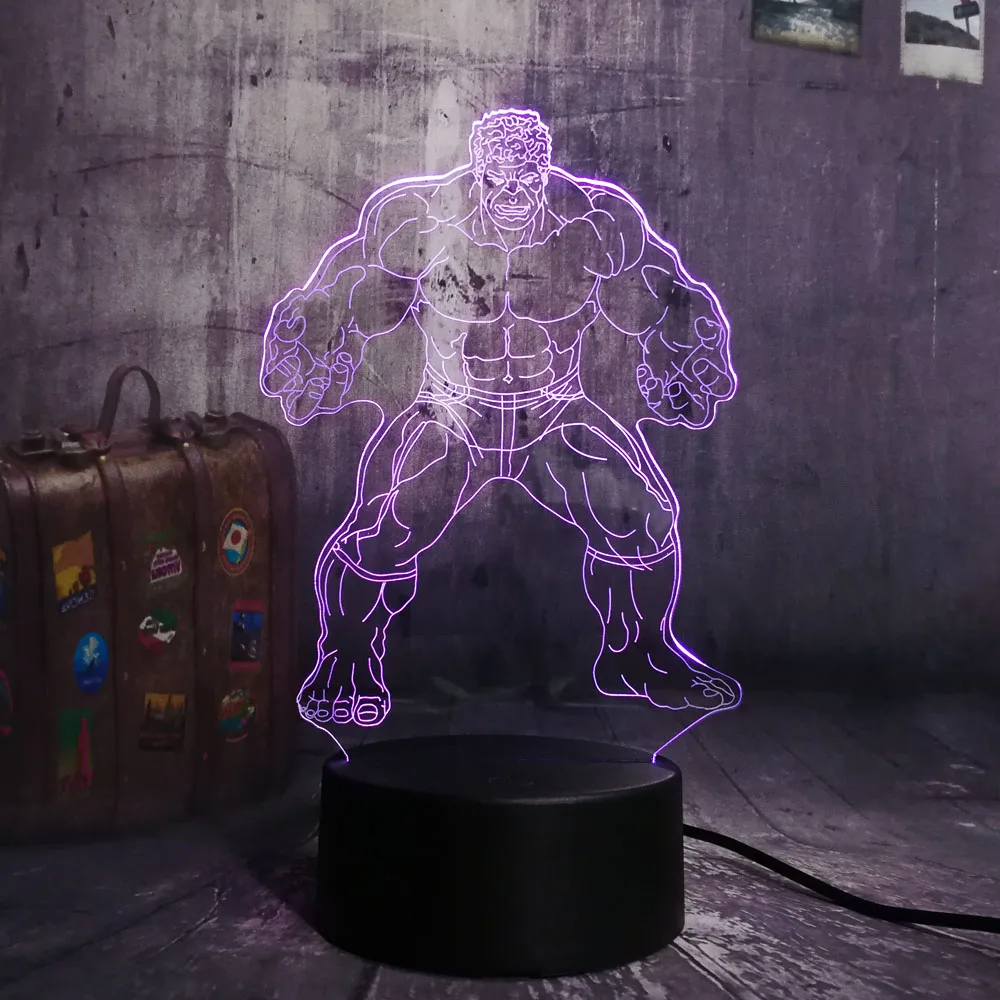 Халк Мститель Cool Super Hero RGB 3D светодиодный ночник настольная лампа разноцветная