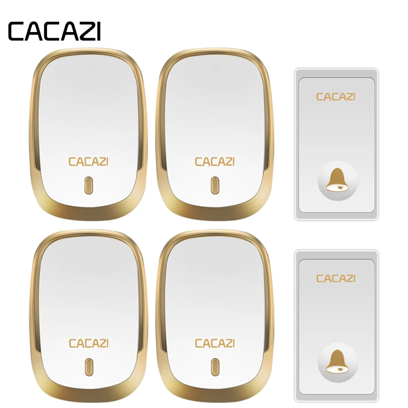 

CACAZI Self-Powered Waterproof Wireless Doorbell No Battery LED Light Home Cordless Bell Button US EU Plug Receiver 36 Rings