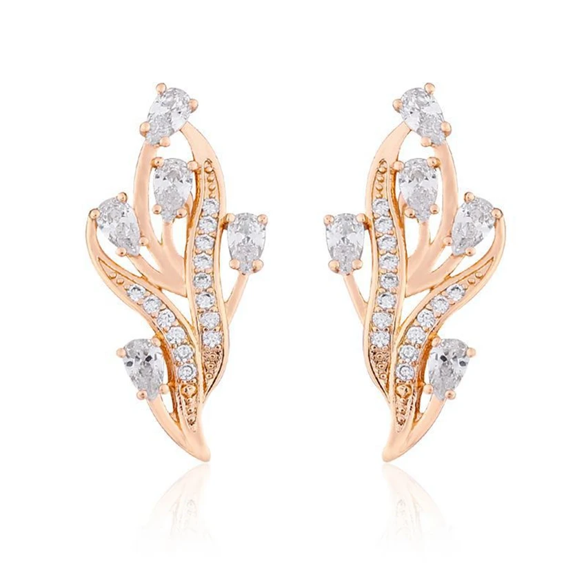 

Gold Color Irregular Design Earrings AAA White CZ Crystal Hoop Earrings for Women European Style