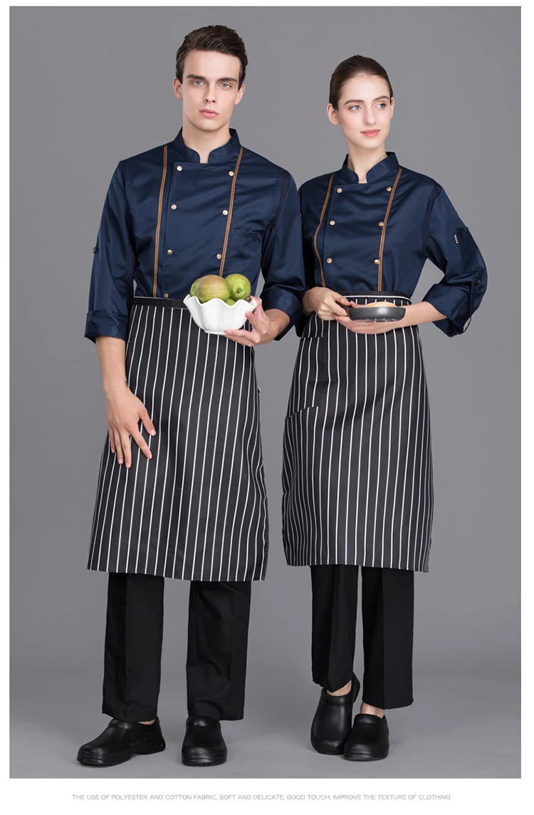 Высокое качество двубортный шеф-повара куртка с длинными рукавами форма Ресторан отеля Кухня Барки Для мужчин Для женщин спецодежды