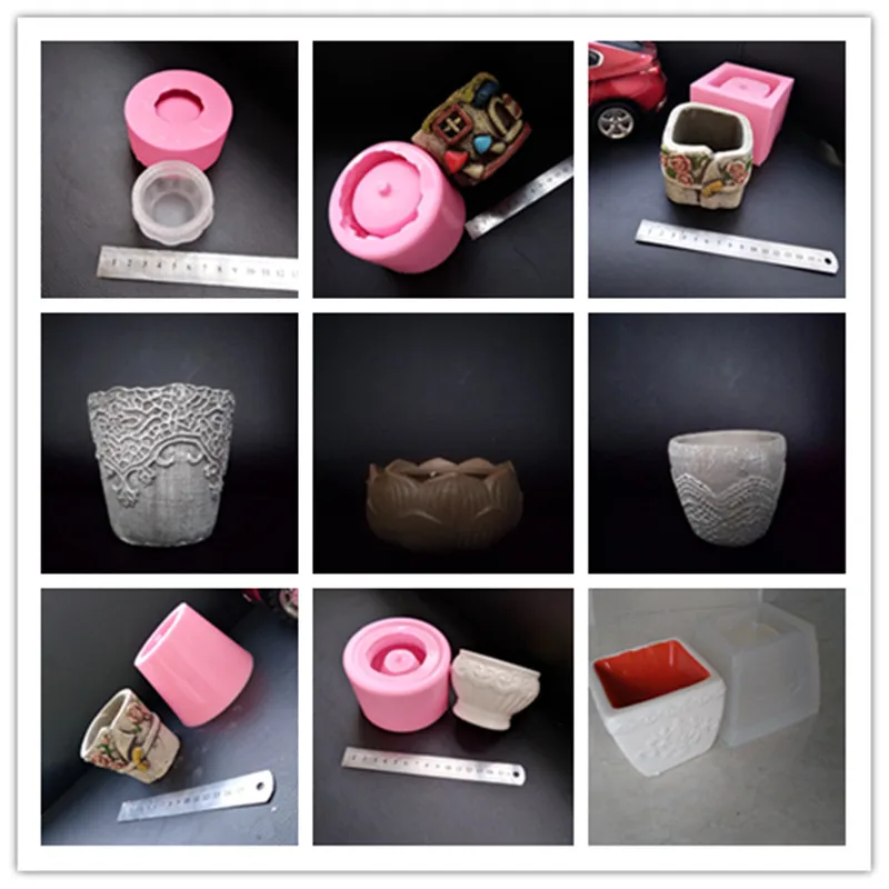 Countryside Gardening Concrete Pot Making Silicone Molds Round Rectange Square flowerpot mold for cement clay plaster mould