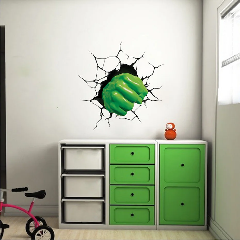 3D Наклейка на стену с изображением Халка супер герой Мультяшные люди наклейка домашний Декор 3D Виниловая наклейка для детей украшение детской комнаты