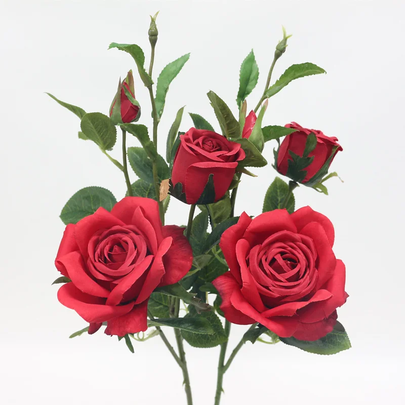 JAROWN искусственные 6 голов розы Шелковые цветы искусственные цветы для свадьбы, дома, вечерние украшения стола - Цвет: 2pcs 3 head red